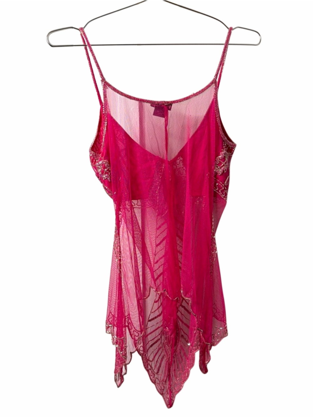 Wet Seal Fuchsia Beaded Mesh Spaghetti-Strap Cami - Picture 4 of 5